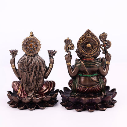 Laxmi Ganesh Resin Brass Metal Finishing Murti, Ganesha Lakshmi murti 4cm Height Statue for Pooja, Home Decor, and Car Dashboard 1 Set