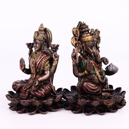 Laxmi Ganesh Resin Brass Metal Finishing Murti, Ganesha Lakshmi murti 4cm Height Statue for Pooja, Home Decor, and Car Dashboard 1 Set