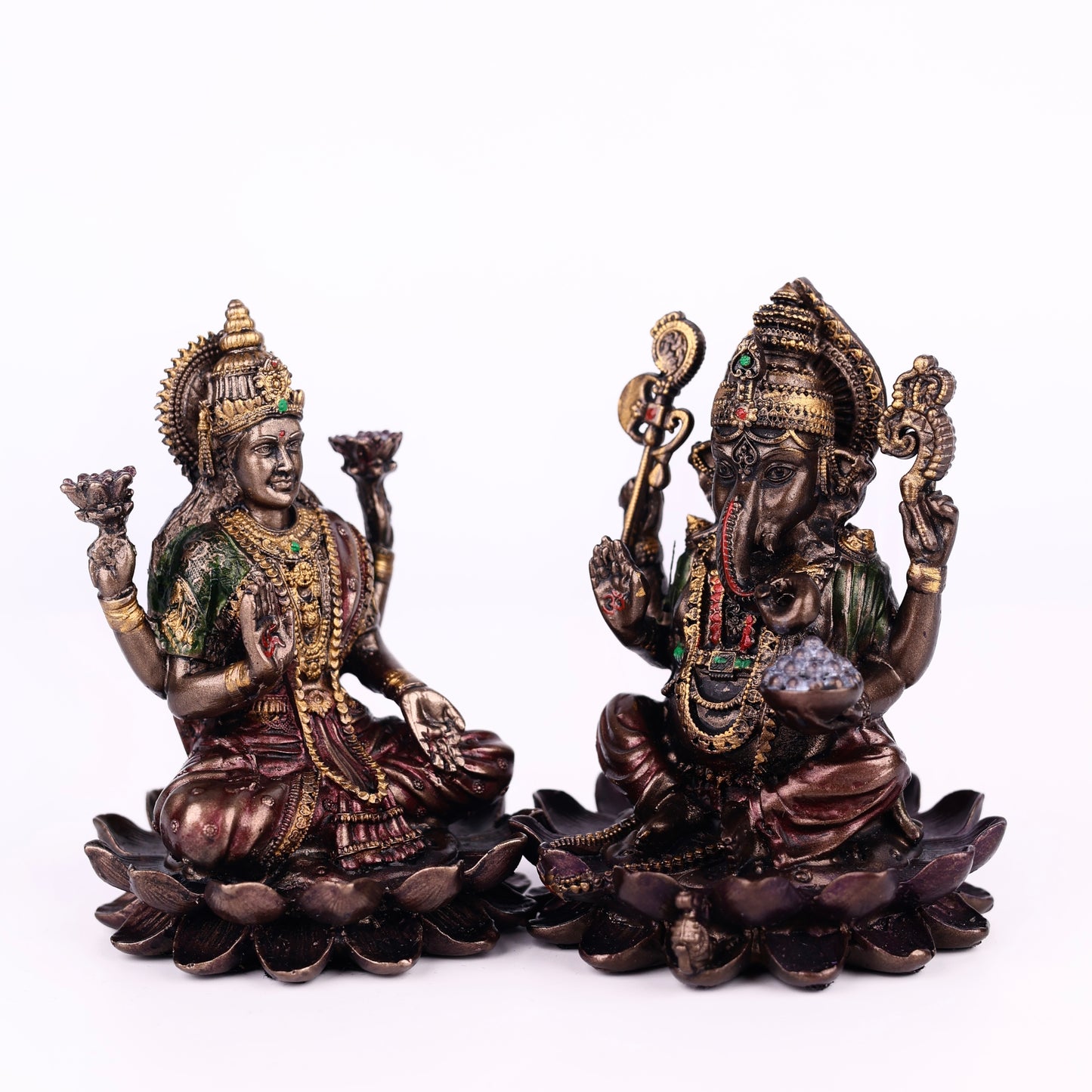 Laxmi Ganesh Resin Brass Metal Finishing Murti, Ganesha Lakshmi murti 4cm Height Statue for Pooja, Home Decor, and Car Dashboard 1 Set