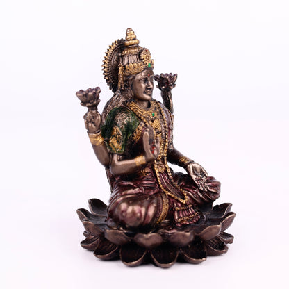 Laxmi Ganesh Resin Brass Metal Finishing Murti, Ganesha Lakshmi murti 4cm Height Statue for Pooja, Home Decor, and Car Dashboard 1 Set