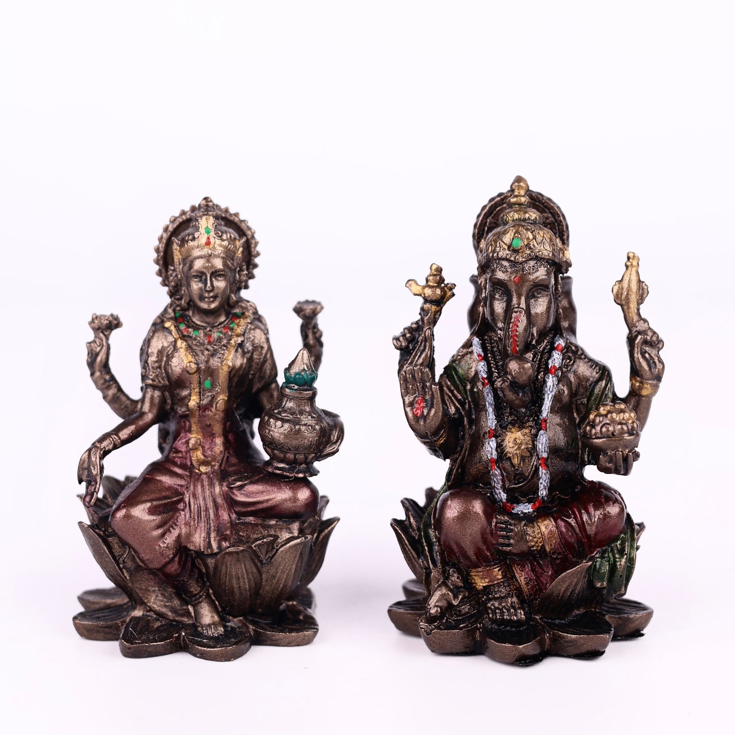 Laxmi Ganesh Resin Brass Metal Finishing Murti, Ganesha Lakshmi murti 4cm Height Statue for Pooja, Home Decor, and Car Dashboard 1 Set