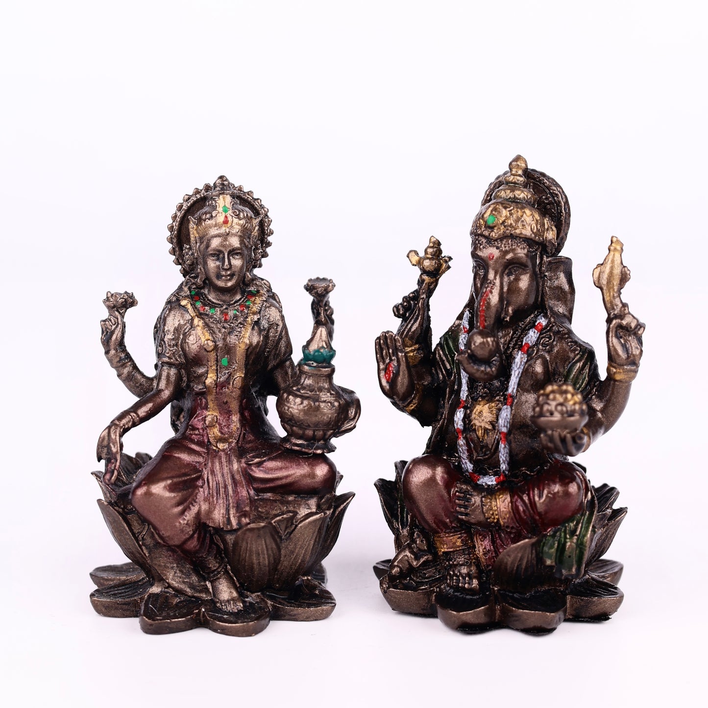 Laxmi Ganesh Resin Brass Metal Finishing Murti, Ganesha Lakshmi murti 4cm Height Statue for Pooja, Home Decor, and Car Dashboard 1 Set