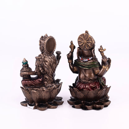 Laxmi Ganesh Resin Brass Metal Finishing Murti, Ganesha Lakshmi murti 4cm Height Statue for Pooja, Home Decor, and Car Dashboard 1 Set