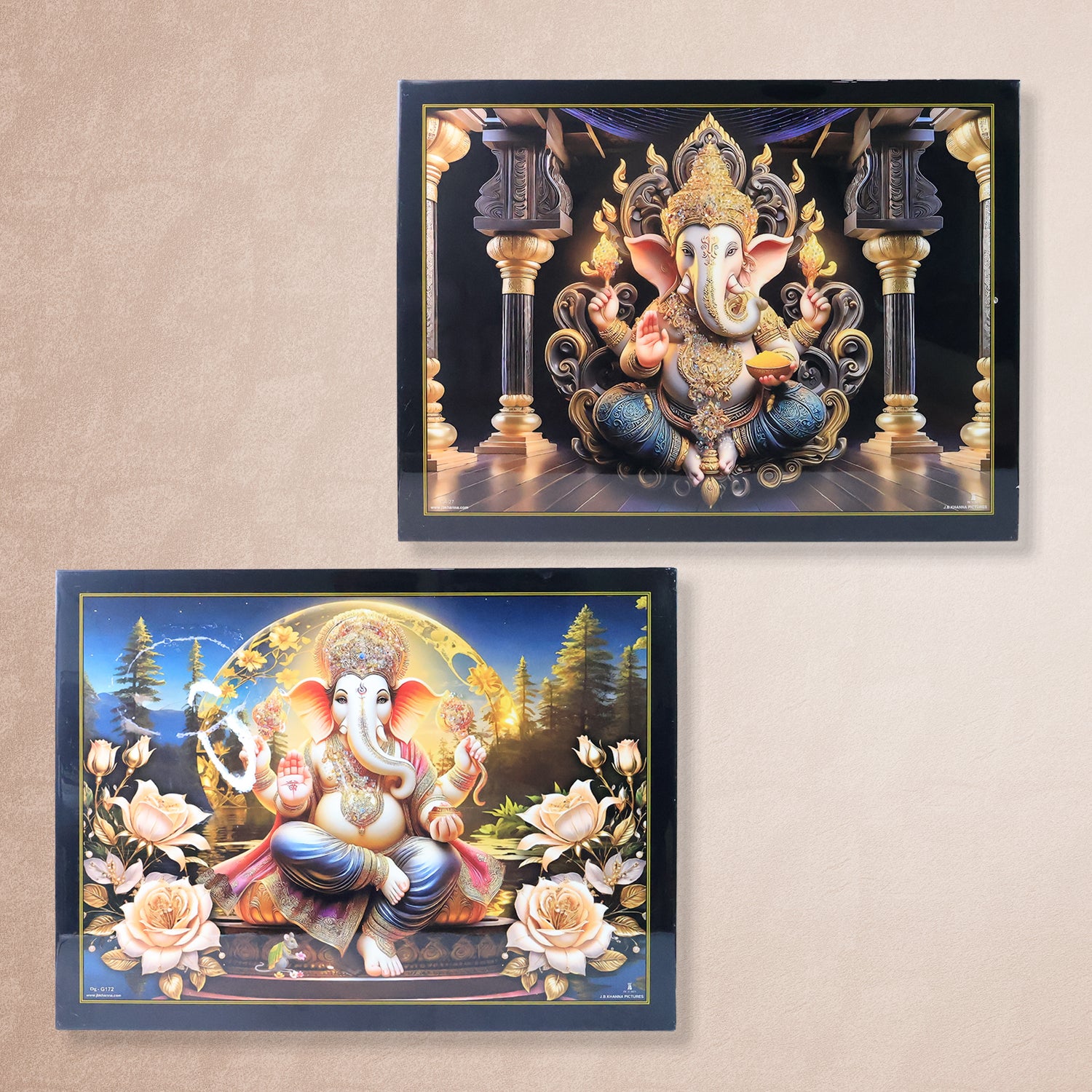 Divine Lord Ganesha Wall Painting With Wooden Frame Mix Design 60x45 Cm Approx (1 Pc)