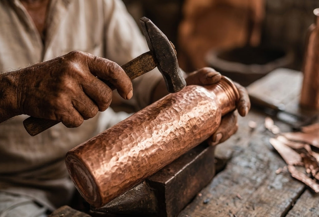 Artisan hammering copper